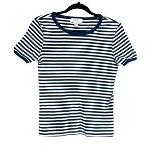 Magaschoni Striped Short Sleeve Ringer Tee Blue & White, size M